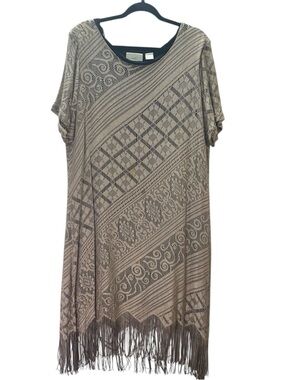Studio C Taupe Lace Asymmetrical Fringe Dress 18